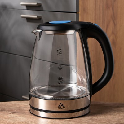 Чайник электрический Luazon LSK-1802, 1.8 л, стеклянный, с подсветкой, 1500 Вт, чёрно-синий