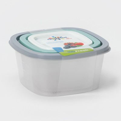 Набор контейнеров квадратных SparkPlast BioFresh, 3 шт.: 0.23 л, 0.5 л, 0.9 л, прозрачный, крышка МИКС