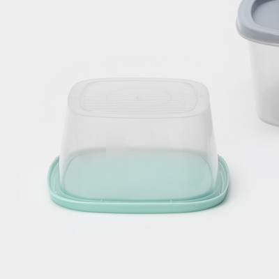 Набор контейнеров квадратных SparkPlast BioFresh, 3 шт.: 0.23 л, 0.5 л, 0.9 л, прозрачный, крышка МИКС