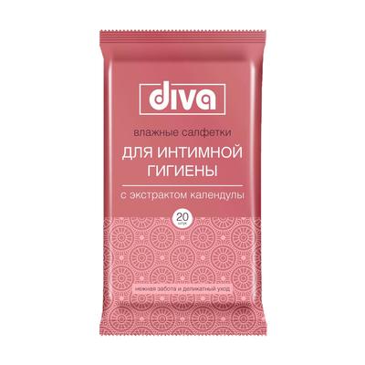 Влажные салфетки Diva Календула, для интимной гигиены, 20 шт.