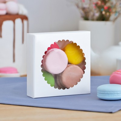 Подарочная коробка сборная с окном, белый, 11.5×11.5×3 см