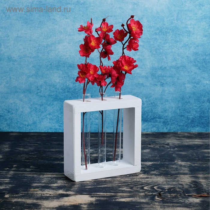 Кашпо деревянное 20×5.5×20 см с 3 колбами "Рамка Мини", белый Дарим Красиво - Фото 1