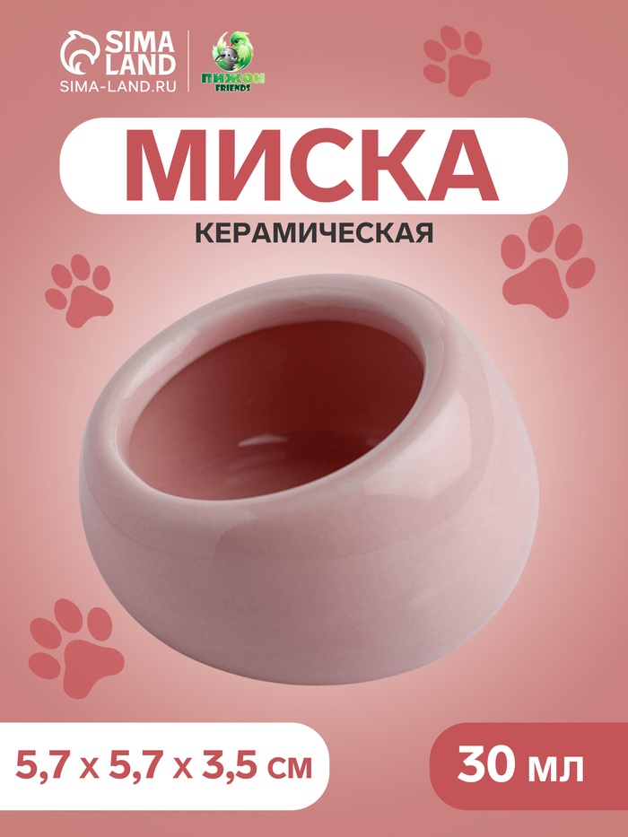 Миска керамическая для грызунов со скошенным краем 30 мл 5.7×5.7×3.5 см, розовая