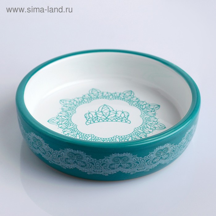 Миска керамическая с орнаментом, 150 мл, бело-бирюзовая - Фото 1