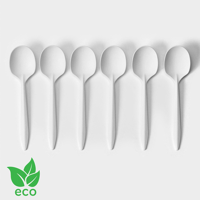 Набор одноразовых ложек из кукурузного крахмала Nature, 14 см, 6 шт - Фото 1