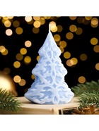 Свеча декоративная «Ёлка. Морозный узор», 7×4.5×10 см, голубая - Фото 2