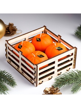 Набор свечей новогодних «Мандарины в ящике», 4 шт., 13.6×13.6×6.6 см