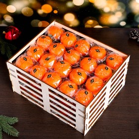 Набор новогодних свечей "Мандарины в ящике", 60 шт, 16,5×33,3×27 см