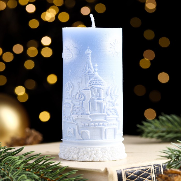 Свеча - цилиндр "С Рождеством!", 4,7×10 см, голубая - Фото 1