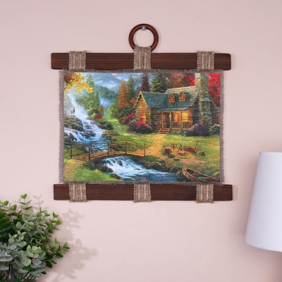 Свиток настенный «Дом возле водопада», панно