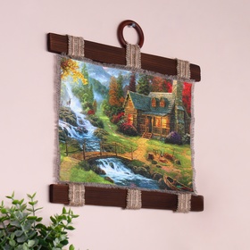 Свиток настенный «Дом возле водопада», панно