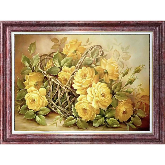Ткань для вышивки лентами «Жёлтые розы»