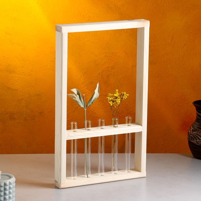 Кашпо деревянное 25х40х4,5 см с 5 колбами "Рамка Экстра", натуральный Дарим Красиво - Фото 1