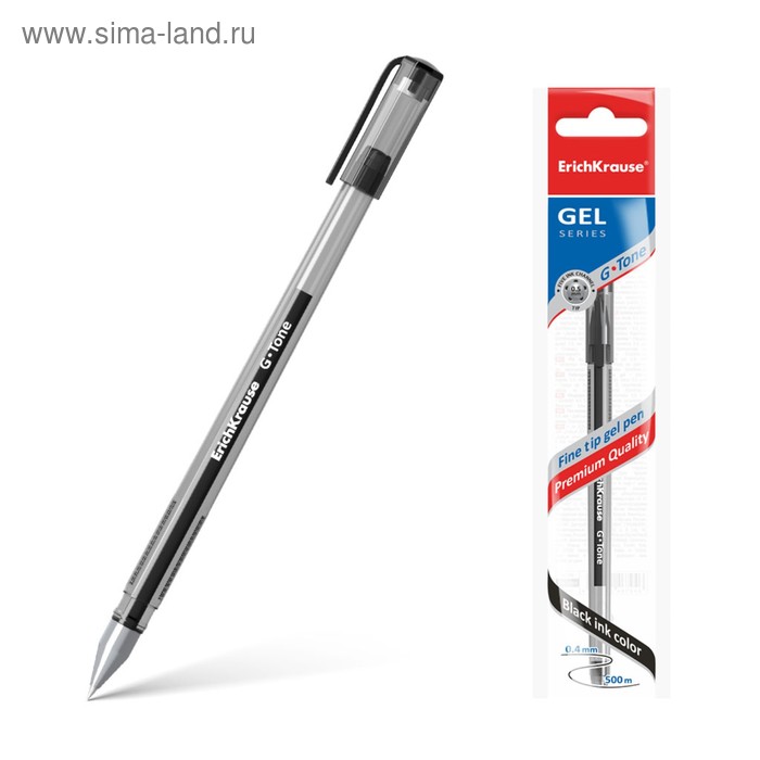 Ручка гелевая G-Tone, узел 0.5 мм, чернила чёрные, длина линии письма 500 м, 1 штука в пакете с европодвесом - Фото 1