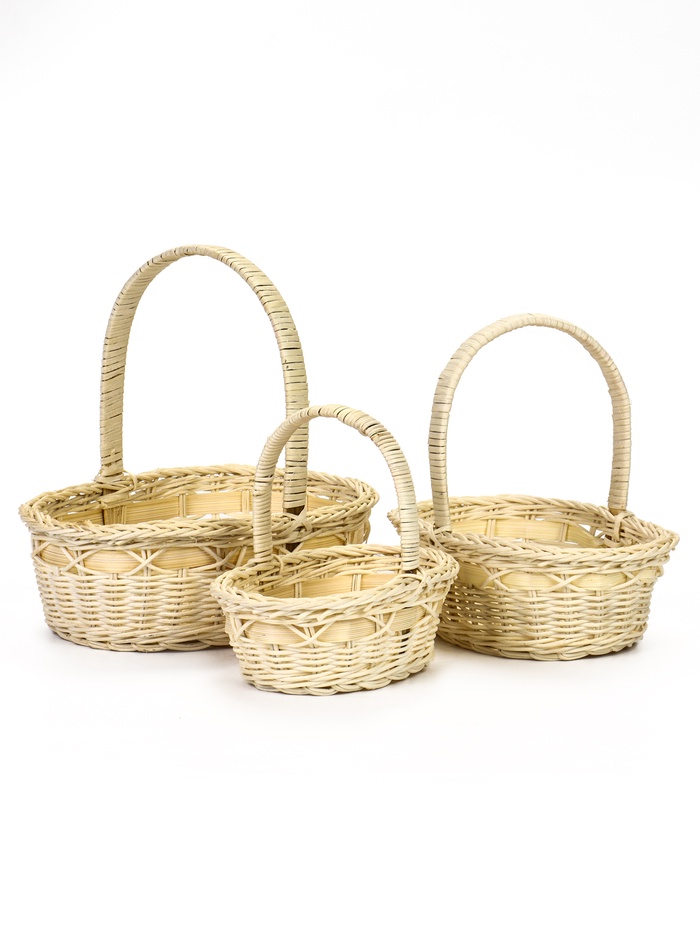Корзина плетёная для хранения Splet, ротанг, с ручкой, бежевая, набор 3 шт. - Фото 1