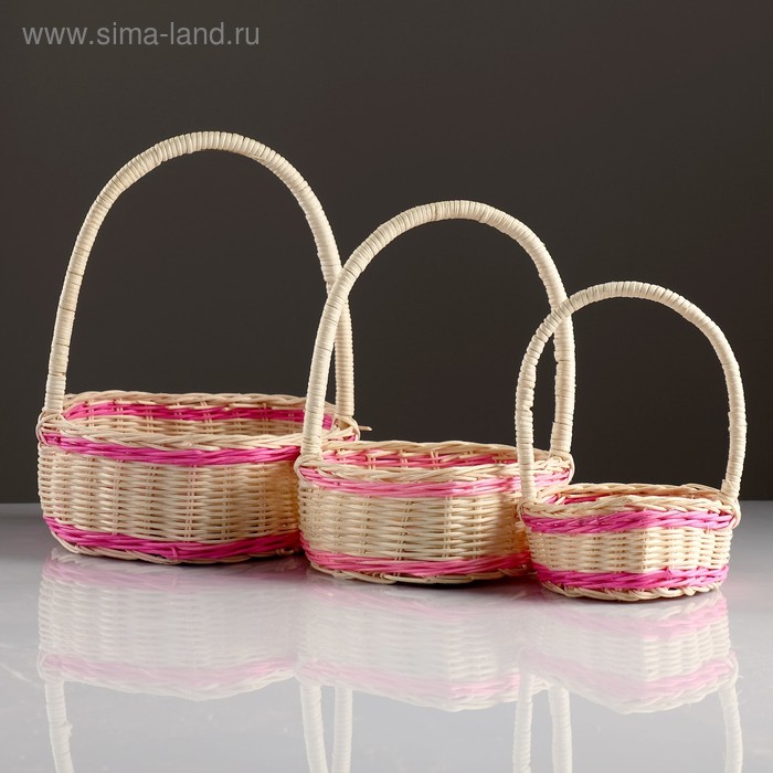 Набор корзин, 3 шт, розовый, 22×20×8/26 см, 18×16×7/21 см, 13×15×6/18 см, ротанг - Фото 1