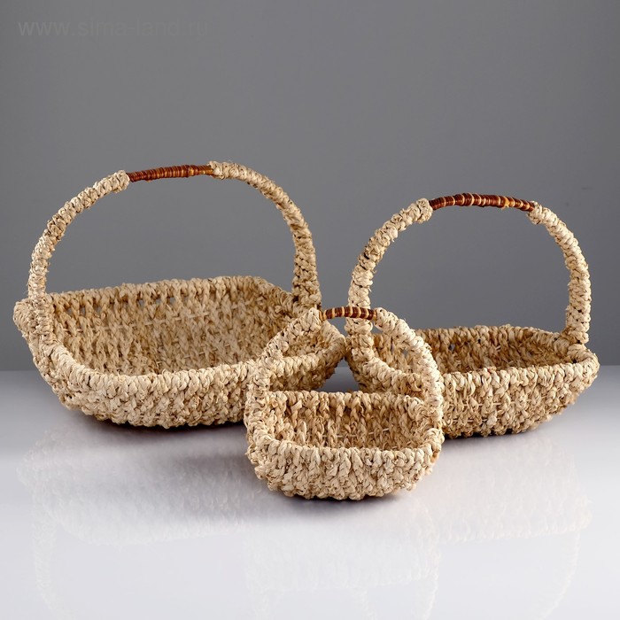 Набор корзин, 3 шт, 34×34×10/30 см, 26×26×10/28 см, 21×21×10/21 см, кукуруза, ротанг - Фото 1