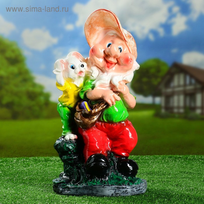 Садовая фигура "Гном с зайцем", разноцветная, гипс, 53 см - Фото 1
