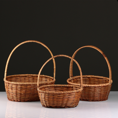 Корзина плетёная для хранения, лоза, кукуруза, овальная, коричневая, набор 3 шт.