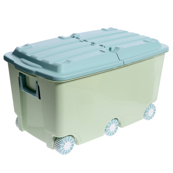 Ящик для игрушек на колёсах, цвет зелёный - Фото 1