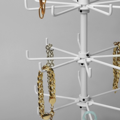 Вертушка, 2 яруса по 6 крючков и 2 яруса по 8 крючков, 17×17×32 см, белая