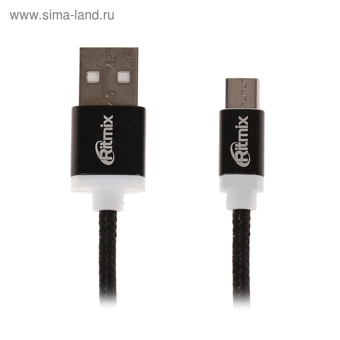 Кабель Ritmix RCC-311, microUSB - USB, тканевая оплетка, 1.5 м, черный - Фото 1