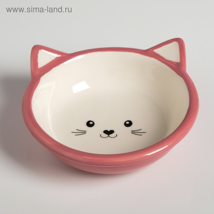 Миска керамическая круглая "Кошачья мордочка", 250 мл, 13,2 х 13,2 х 5 см, бело-розовая - Фото 1