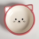 Миска керамическая круглая "Кошачья мордочка", 250 мл, 13,2 х 13,2 х 5 см, бело-розовая - Фото 2