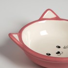 Миска керамическая круглая "Кошачья мордочка", 250 мл, 13,2 х 13,2 х 5 см, бело-розовая - Фото 3