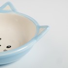 Миска керамическая круглая "Кошачья мордочка", 250 мл, 13,2 х 13,2 х 5 см, бело-голубая - Фото 3