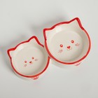 Миска керамическая "Кошачье семейство" двойная, 50/100 мл, бело-красная - Фото 2