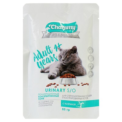 Влажный корм Chammy Premium для стерилизованных кошек, телятина, 85 г