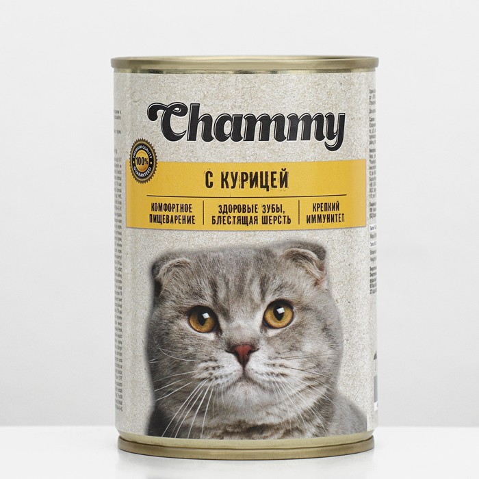 Влажный корм Chammy для кошек, курица в соусе, ж/б, 415 г - Фото 1