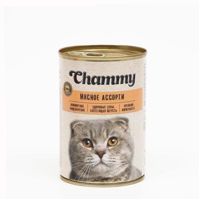 Влажный корм Chammy для кошек, мясное ассорти в соусе, ж/б, 415 г