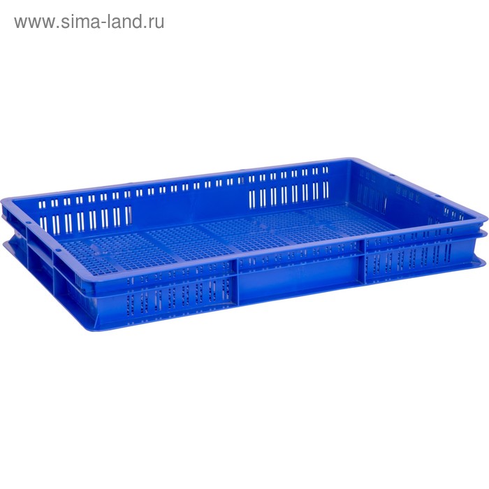 Ящик универсальный, перфорированный 600x400x75 синий - Фото 1