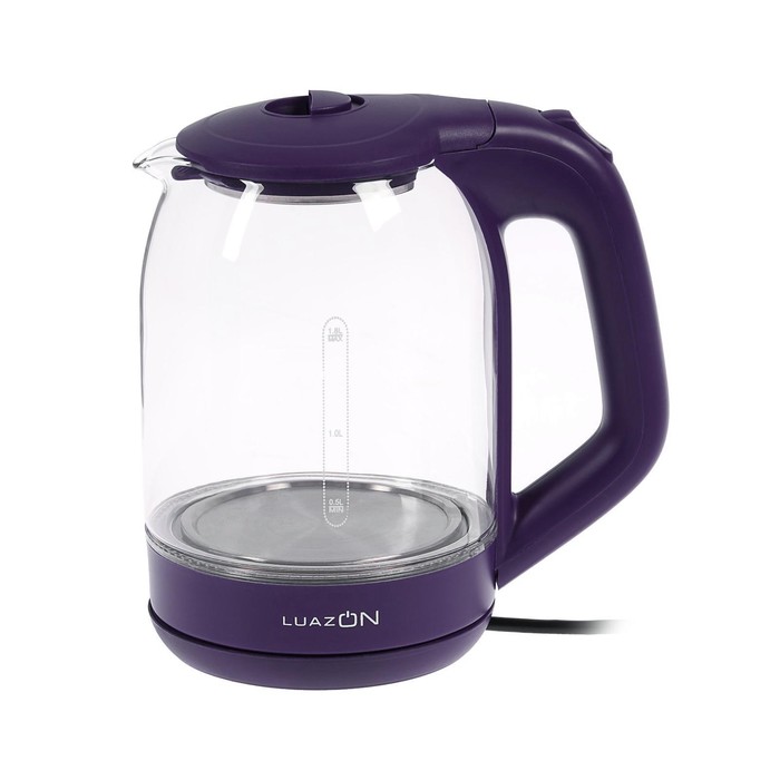 УЦЕНКА Чайник электрический LuazON LSK-1809, стекло, 1.8 л, 1500 Вт, подсветка, фиолетовый - Фото 1