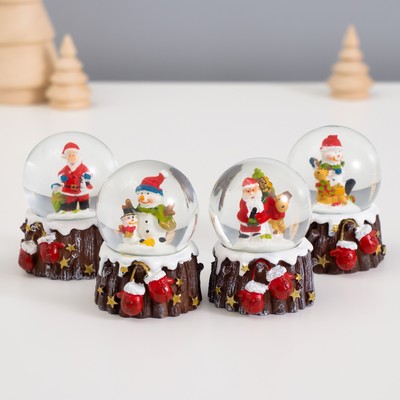 Снежный шар новогодний стеклянный «Дед Мороз или Снеговик с варежками», 6.5×4.5×4.5 см, МИКС