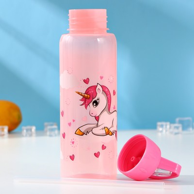 Бутылка для воды «Единороги», с трубочкой, 850 мл, МИКС
