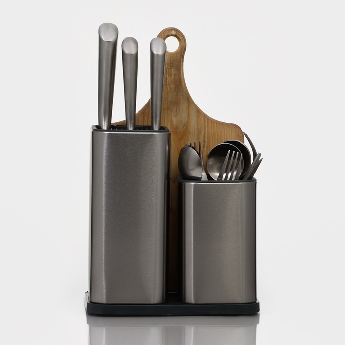 Подставка для ножей и столовых приборов Magistro «Металлик», 22,5×13,5×23,5 см, цвет серебристый - фото 1907012145