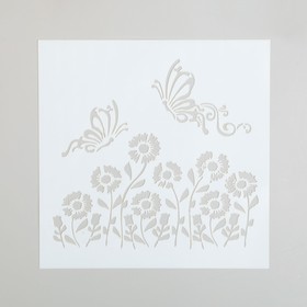 Трафарет пластик "Бабочки и цветы" 13х13 см