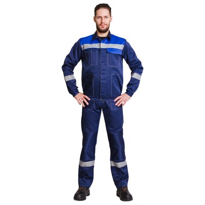 Костюм КОС 804, куртка+п/комбинезон, полиэстер/хлопок, цвет тёмно-синий/василёк, р. 52-54, рост 170-176