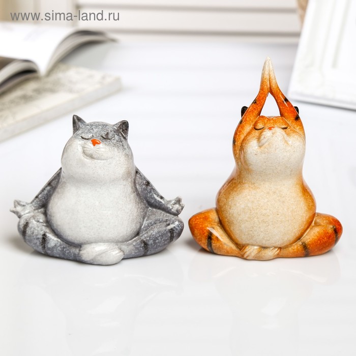 Фигурка полистоун лак «Котик-йог», 10×7.5×9 см, МИКС - Фото 1