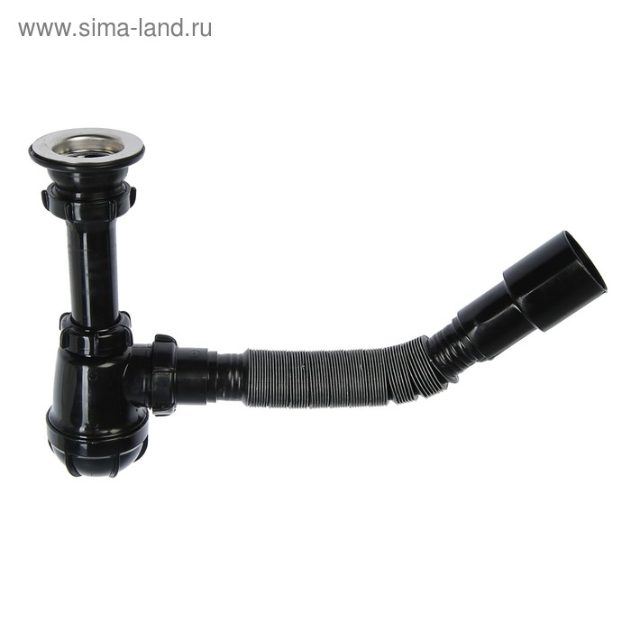 Сифон для мойки Aquant, 1 1/2" x 40 мм, с гибкой трубой 40х40/50 мм, черный - Фото 1