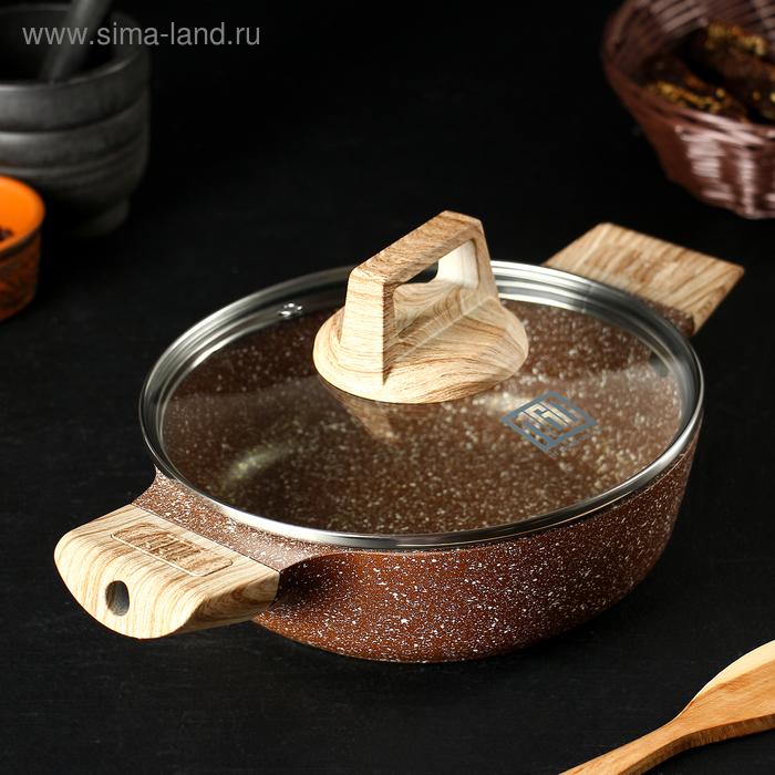 Сотейник литой Cafe, d=20 см, стеклянная крышка, съёмная ручка, индукция - Фото 1