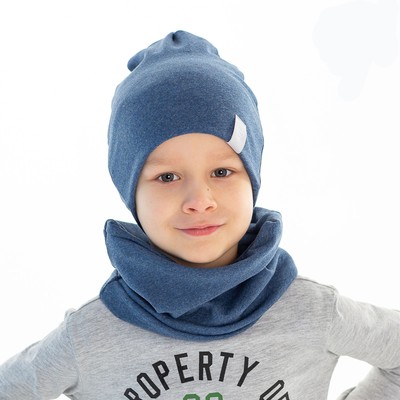 Комплект для мальчика (шапка, снуд), цвет индиго/принт воздушный шар, размер 46-50