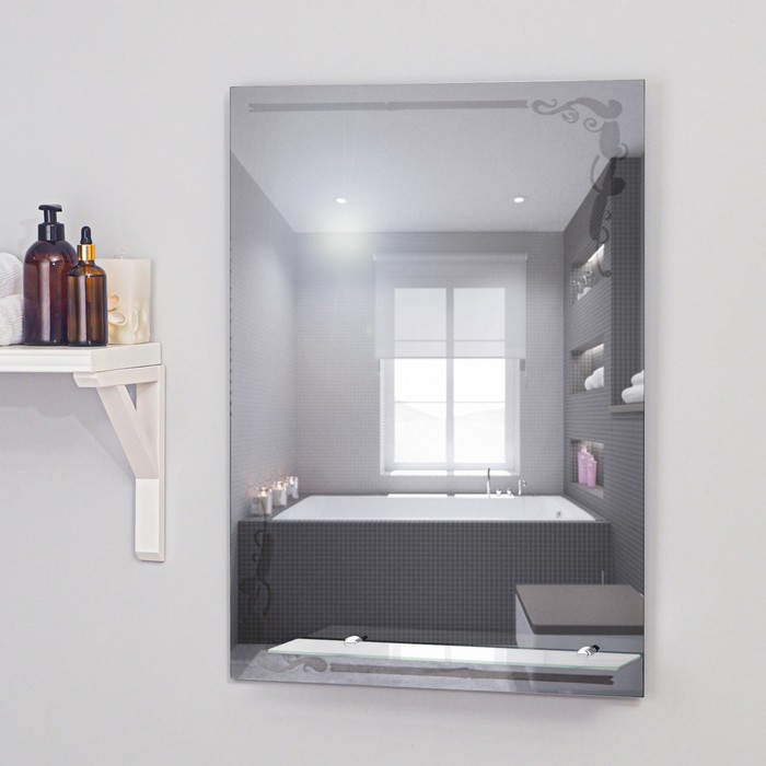 Зеркало «Винтаж», с пескоструйной графикой, настенное, с полочкой, 49×68 см - фото 1907012339