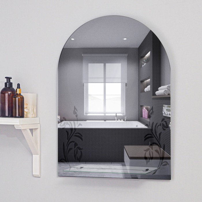 Зеркало «Букет», с пескоструйной графикой, настенное, с полочкой, 49,5×67 см