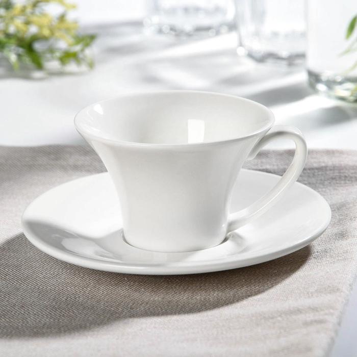 Кофейная пара фарфоровая Wilmax, 2 предмета: кружка 100 мл, блюдце d=13 см, цвет белый - фото 1905563181