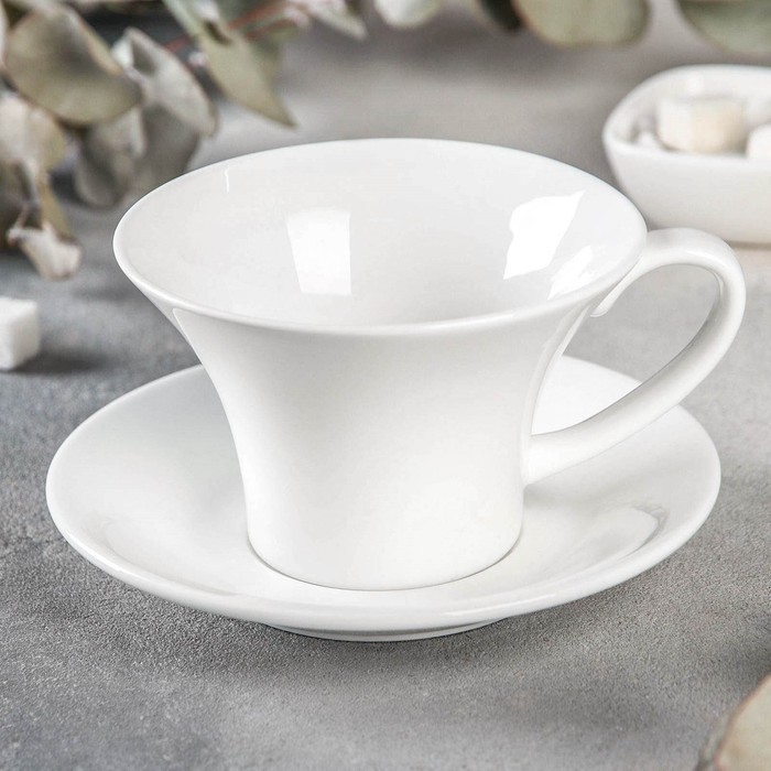 Чайная пара фарфоровая Wilmax, 2 предмета: чашка 330 мл, блюдце, цвет белый - Фото 1
