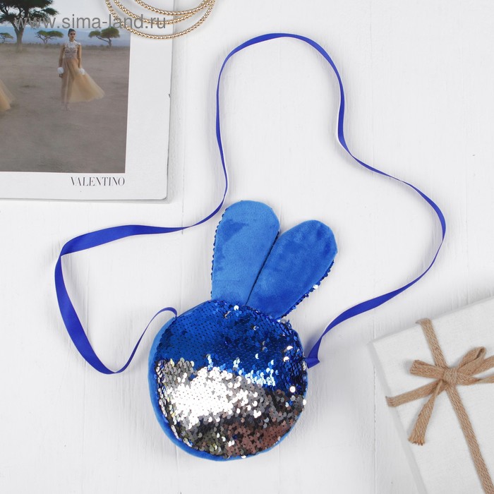 Мягкая сумочка «Зайка», пайетки, цвет серебряно-синий - Фото 1